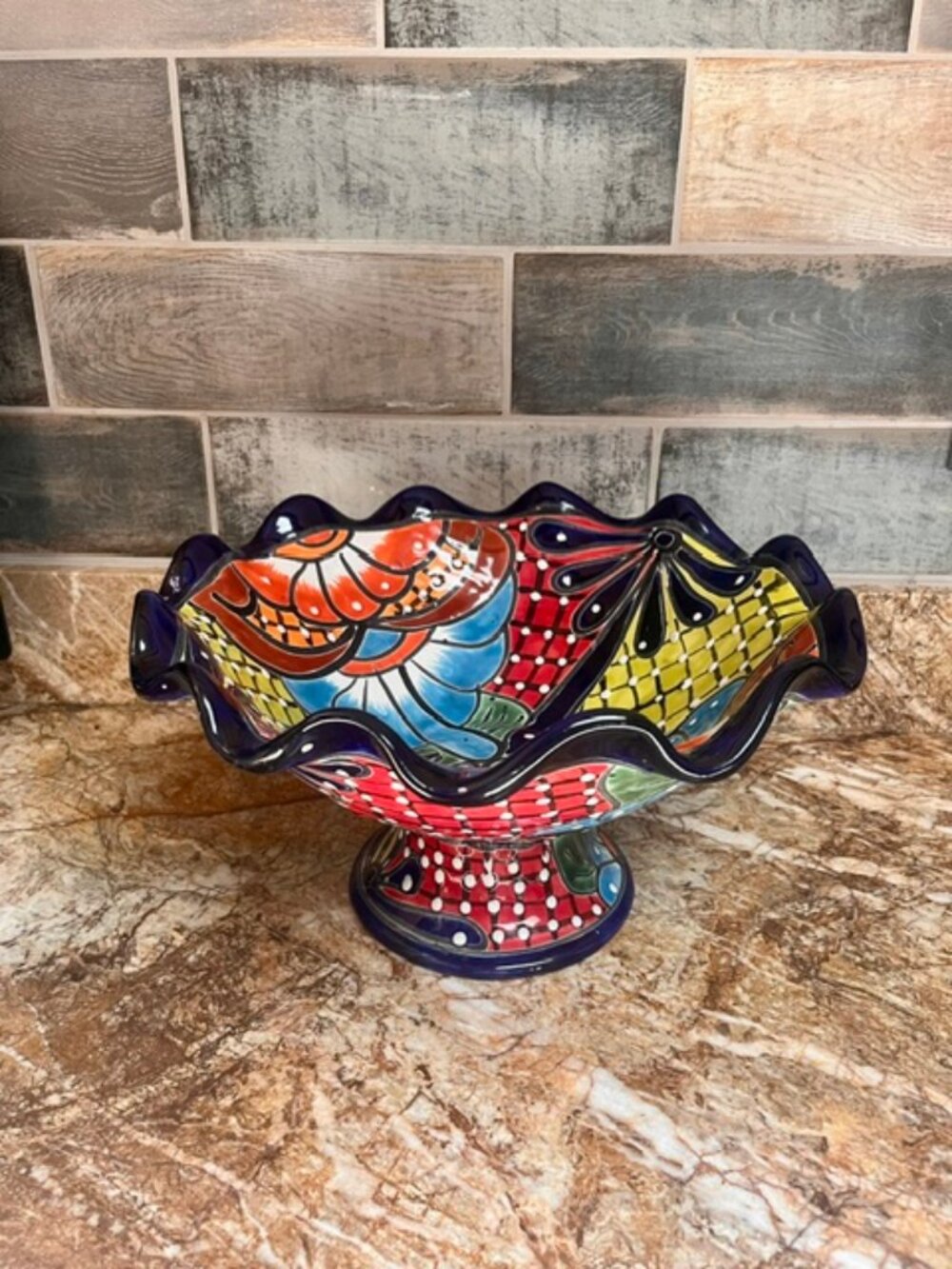 Large Talavera Bowl with Pedestal